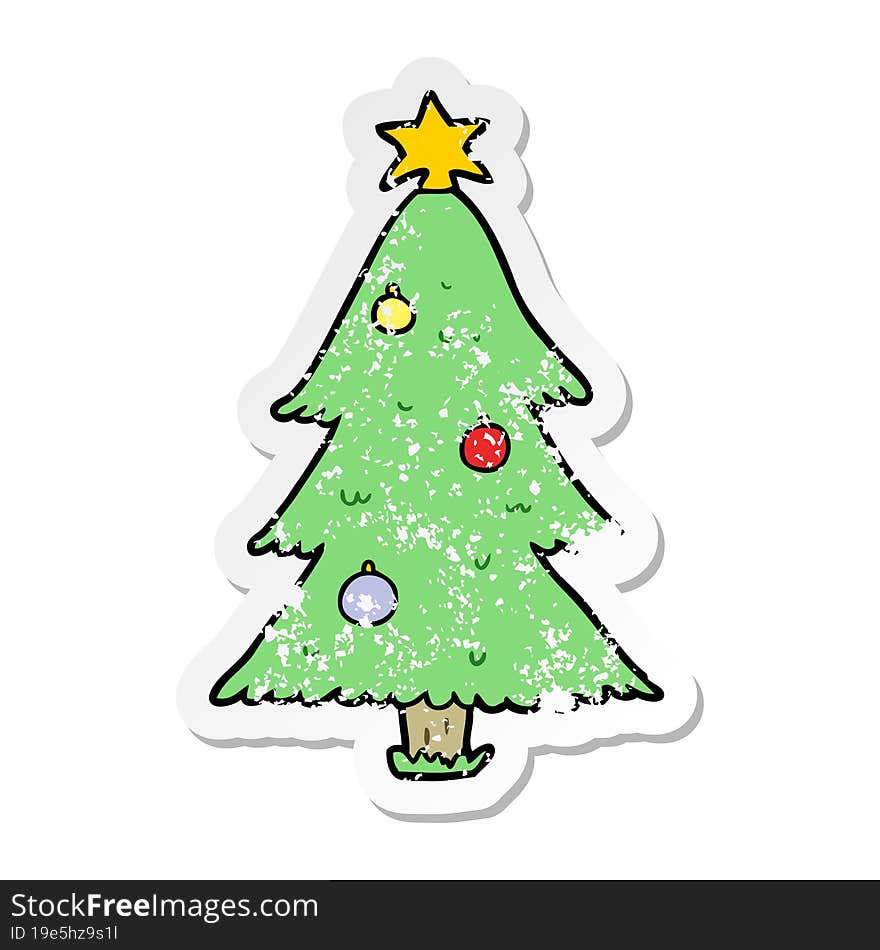 distressed sticker of a cartoon christmas tree