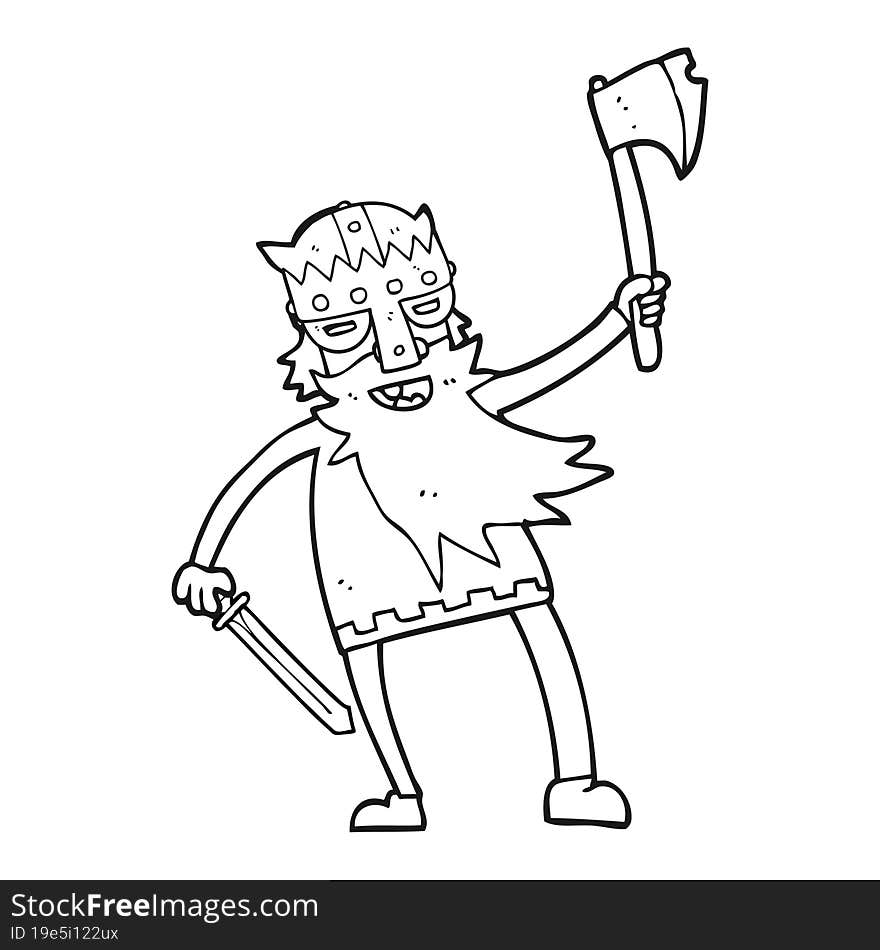 black and white cartoon viking warrior