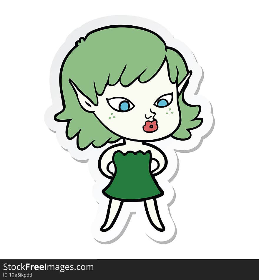 sticker of a pretty cartoon elf girl