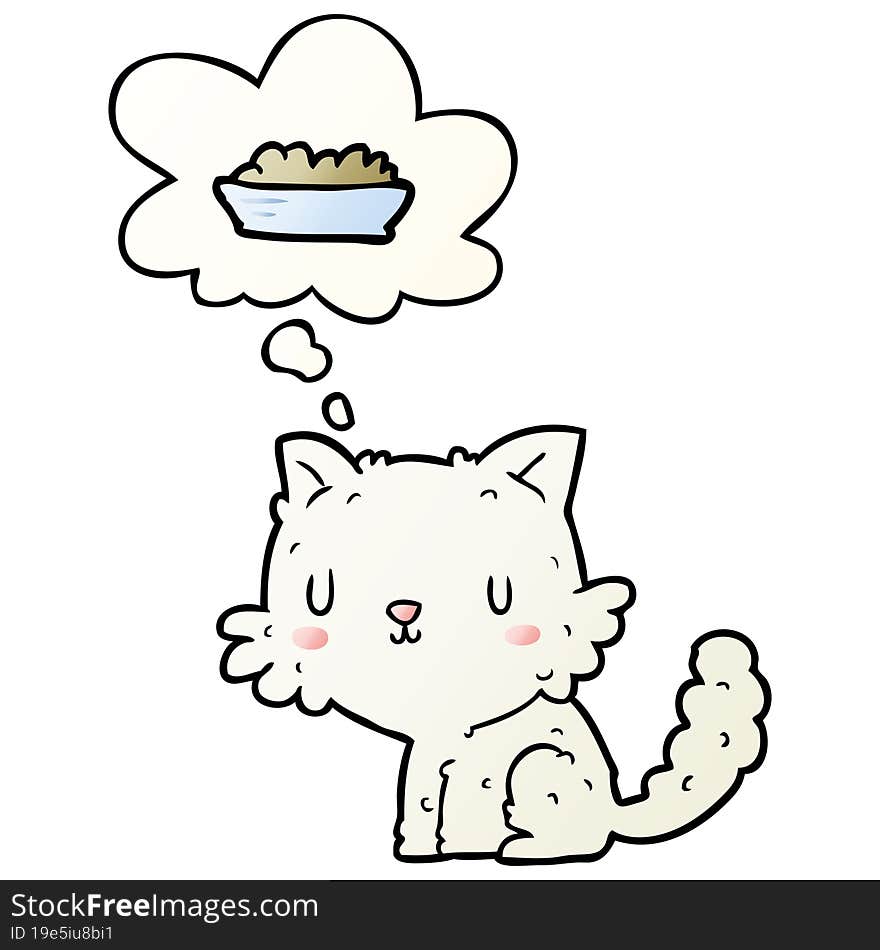 Cartoon Cat And Food And Thought Bubble In Smooth Gradient Style