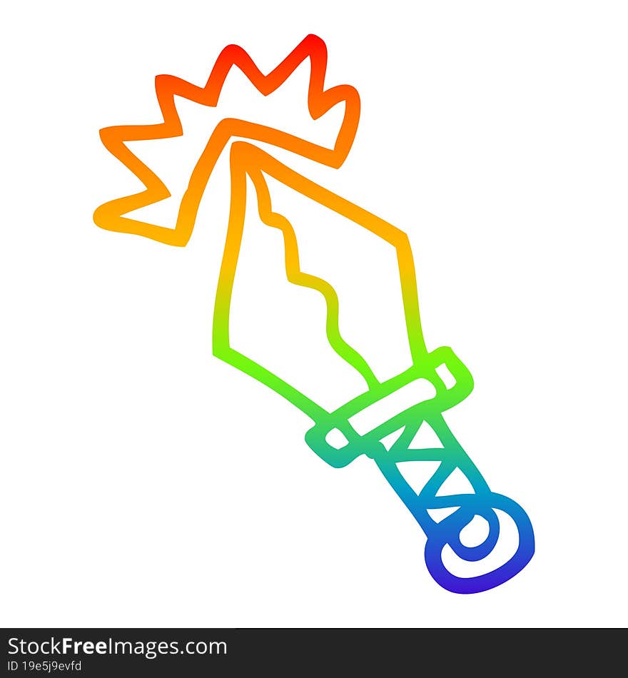 rainbow gradient line drawing cartoon small magical dagger