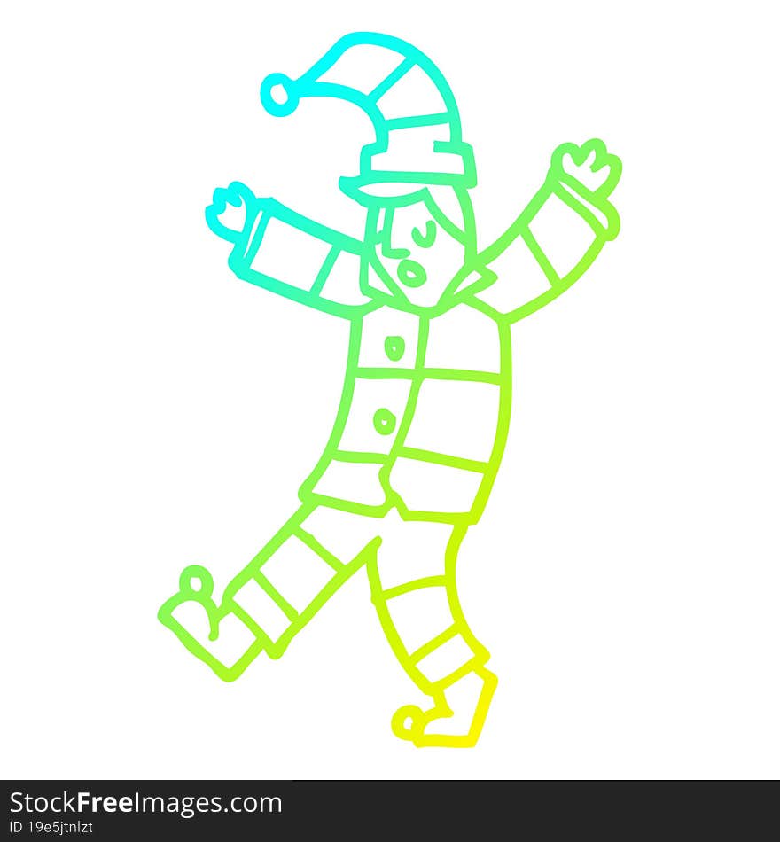 Cold Gradient Line Drawing Cartoon Man Sleepwalking