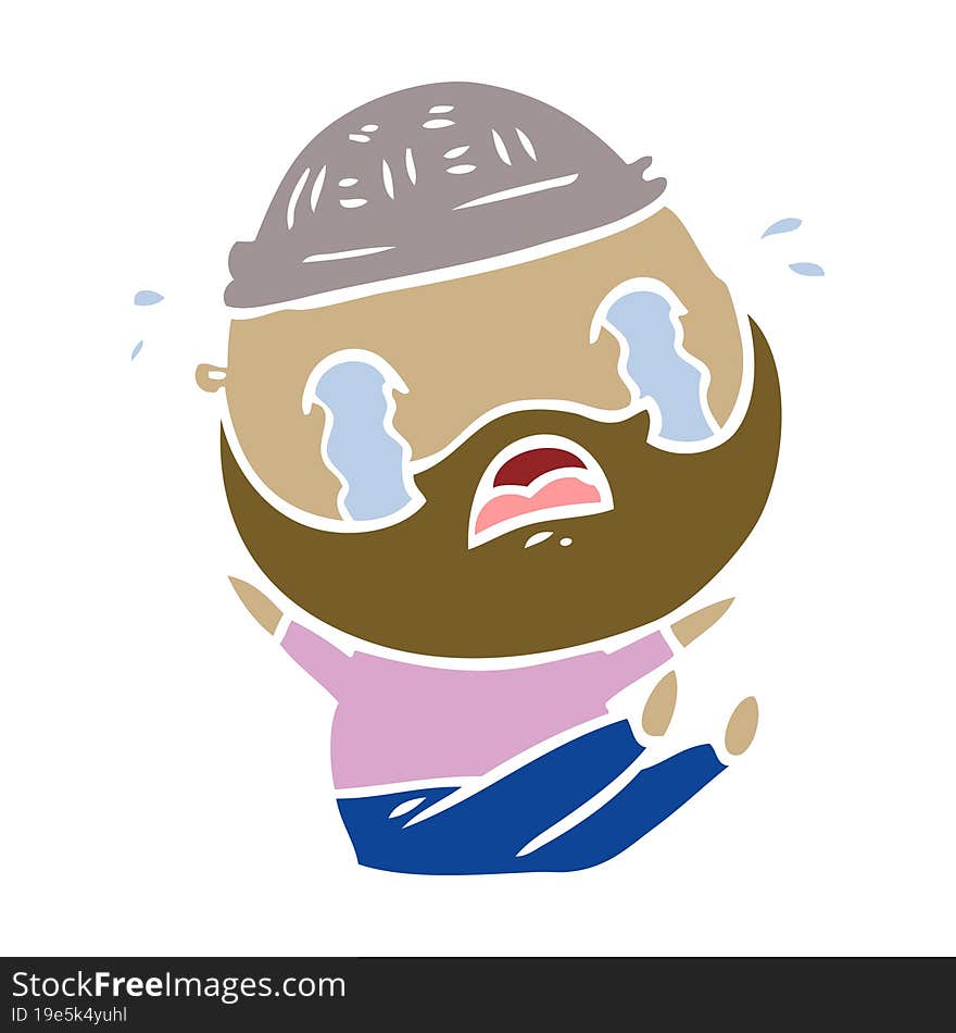 flat color style cartoon bearded man crying