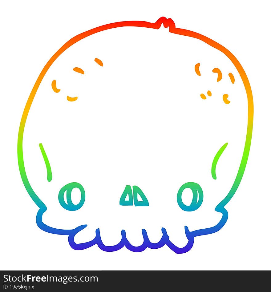 rainbow gradient line drawing cartoon skull