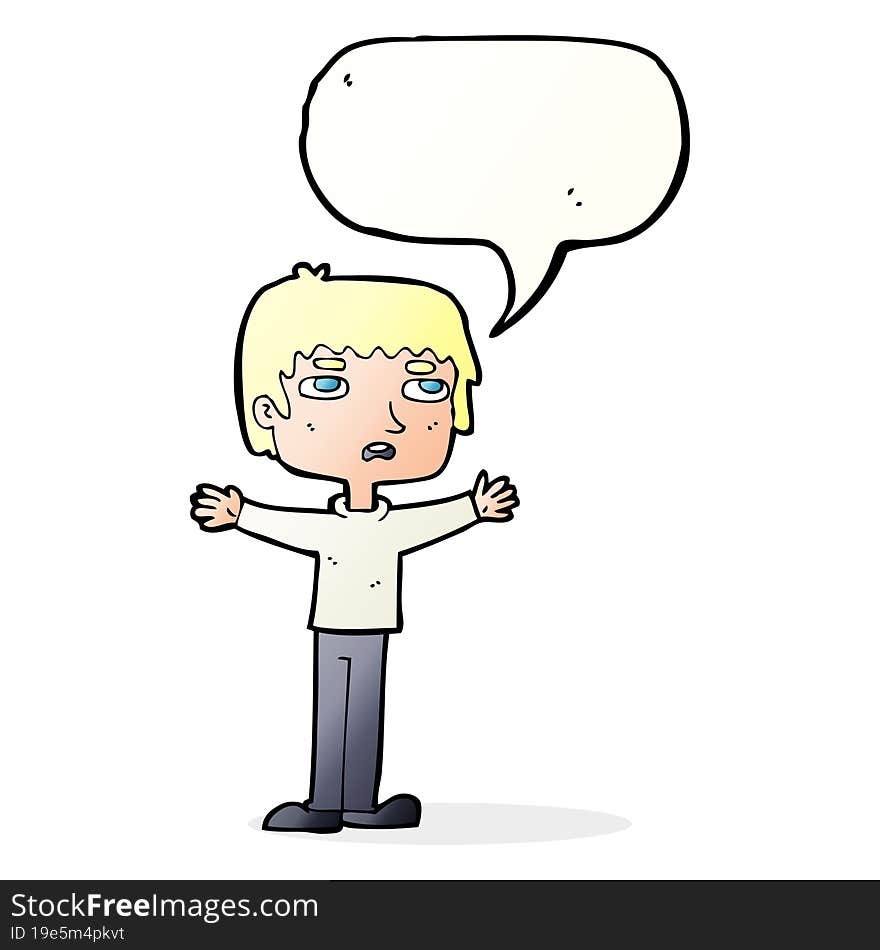 cartoon nervous man with speech bubble