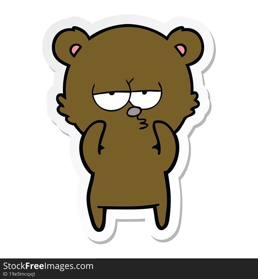 sticker of a bored bear cartoon