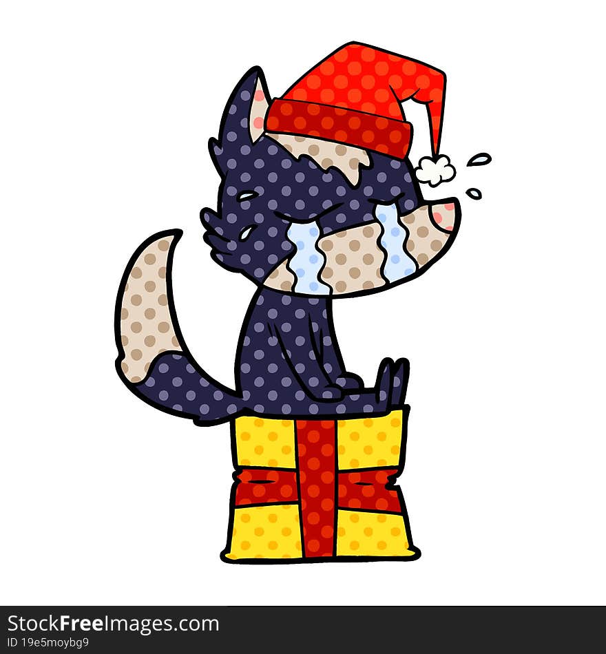 cartoon crying christmas wolf. cartoon crying christmas wolf