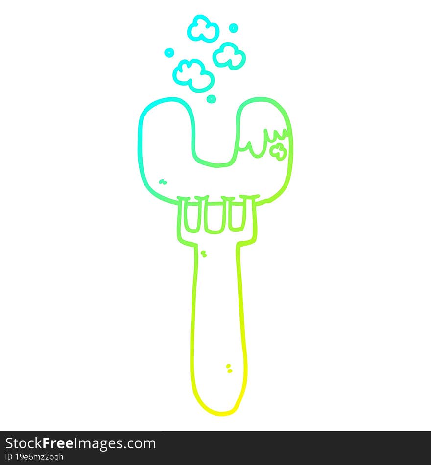 cold gradient line drawing cartoon sausage on fork