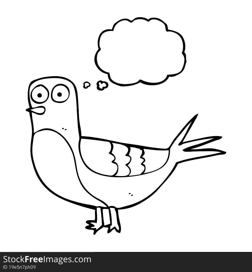 freehand drawn thought bubble cartoon pigeon