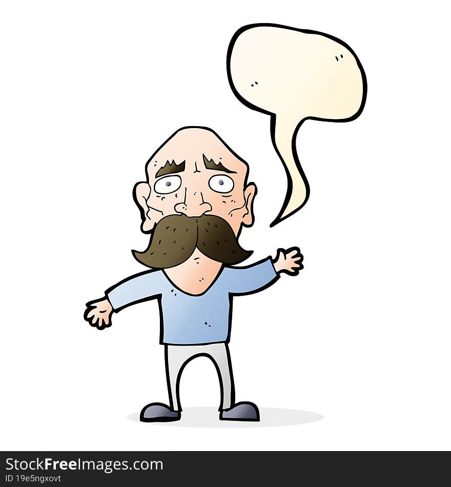 cartoon worried old man with speech bubble