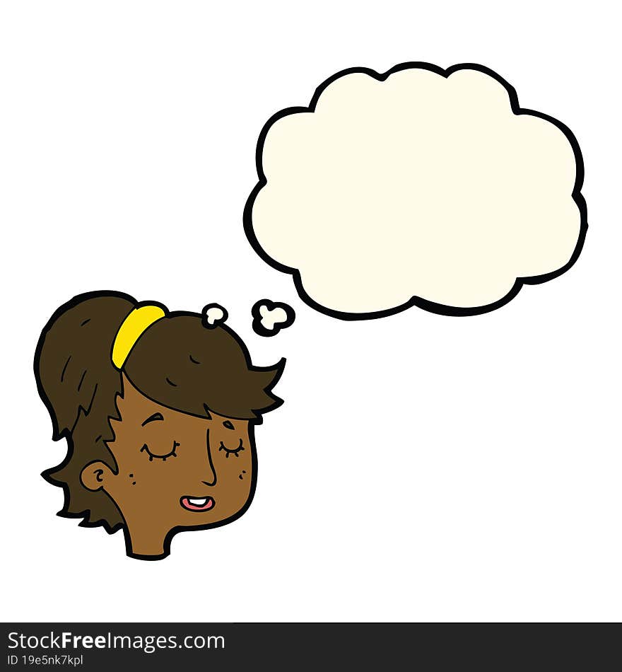 cartoon pretty female face with thought bubble