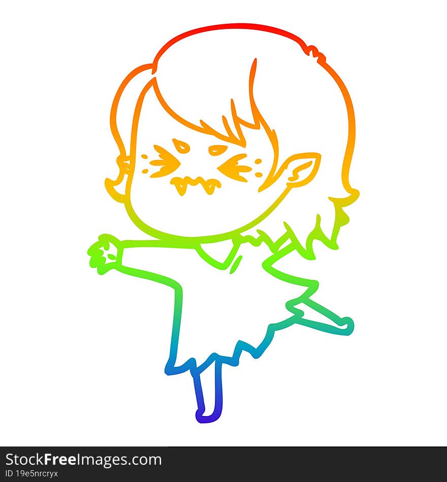 Rainbow Gradient Line Drawing Annoyed Cartoon Vampire Girl