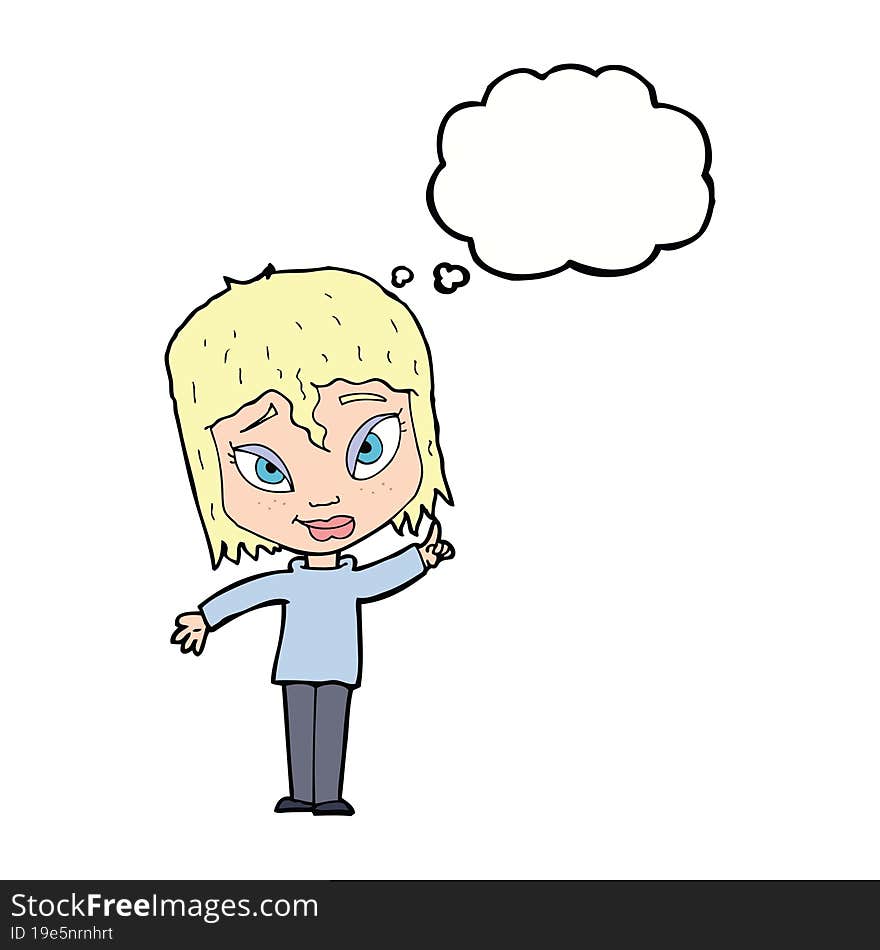 cartoon woman with idea with thought bubble