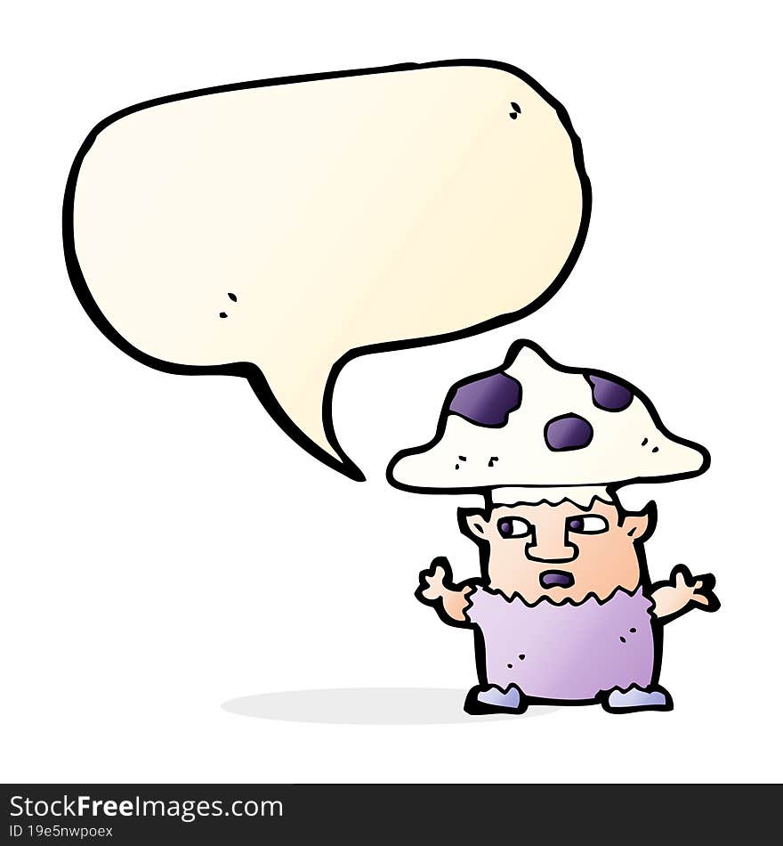 cartoon little mushroom man with speech bubble