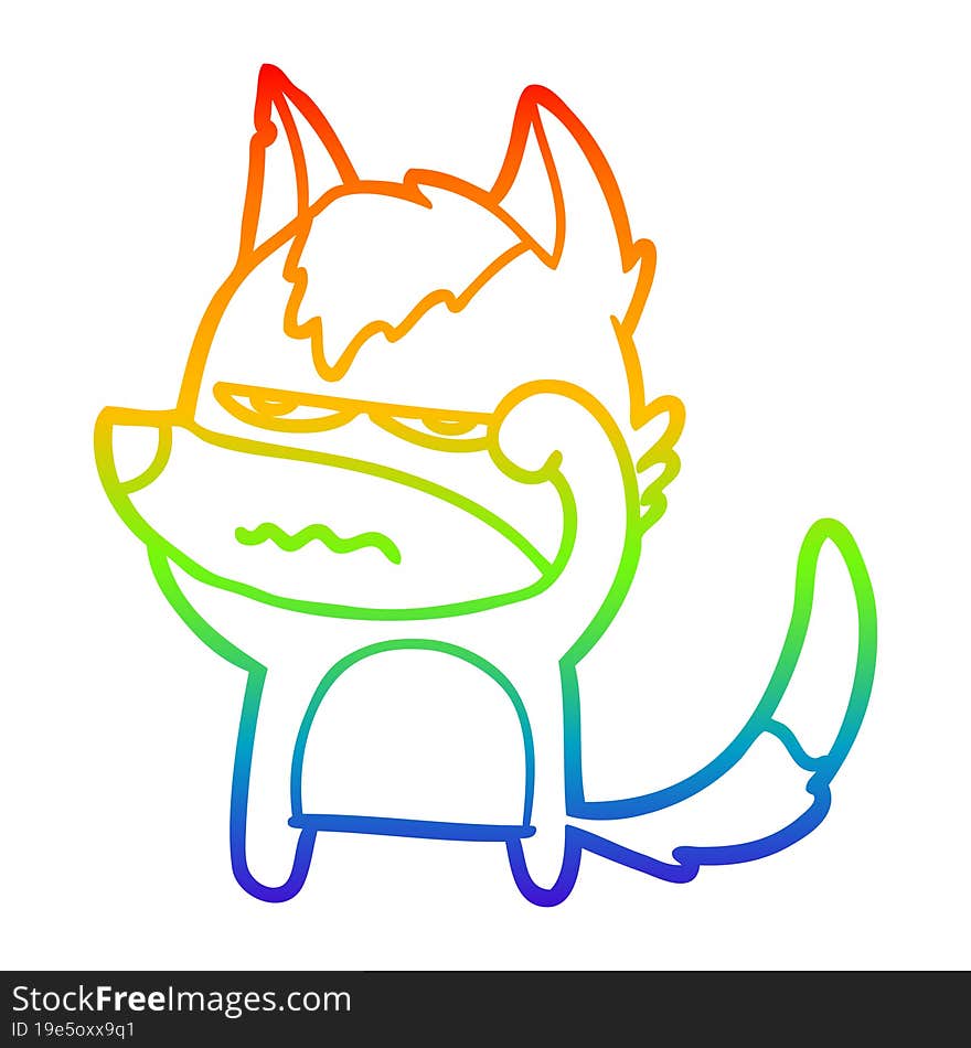 rainbow gradient line drawing cartoon annoyed wolf