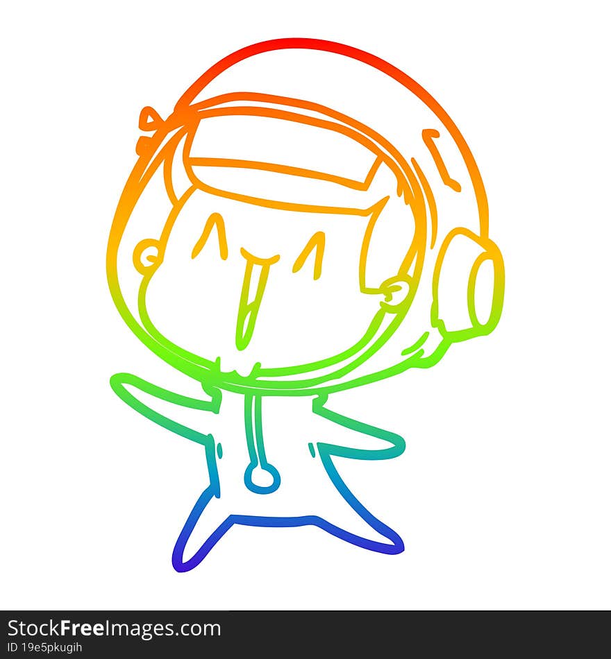 rainbow gradient line drawing happy cartoon astronaut leaping