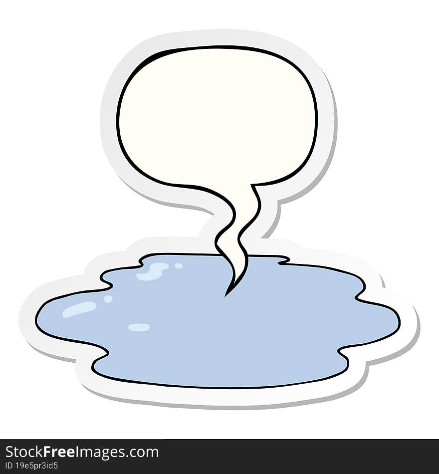 cartoon puddle of water and speech bubble sticker