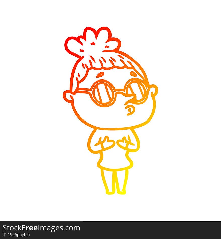 Warm Gradient Line Drawing Cartoon Woman Wearing Glasses