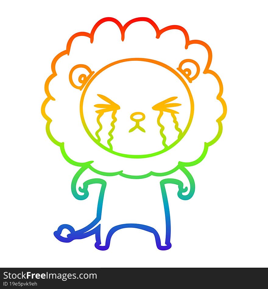 rainbow gradient line drawing cartoon crying lion