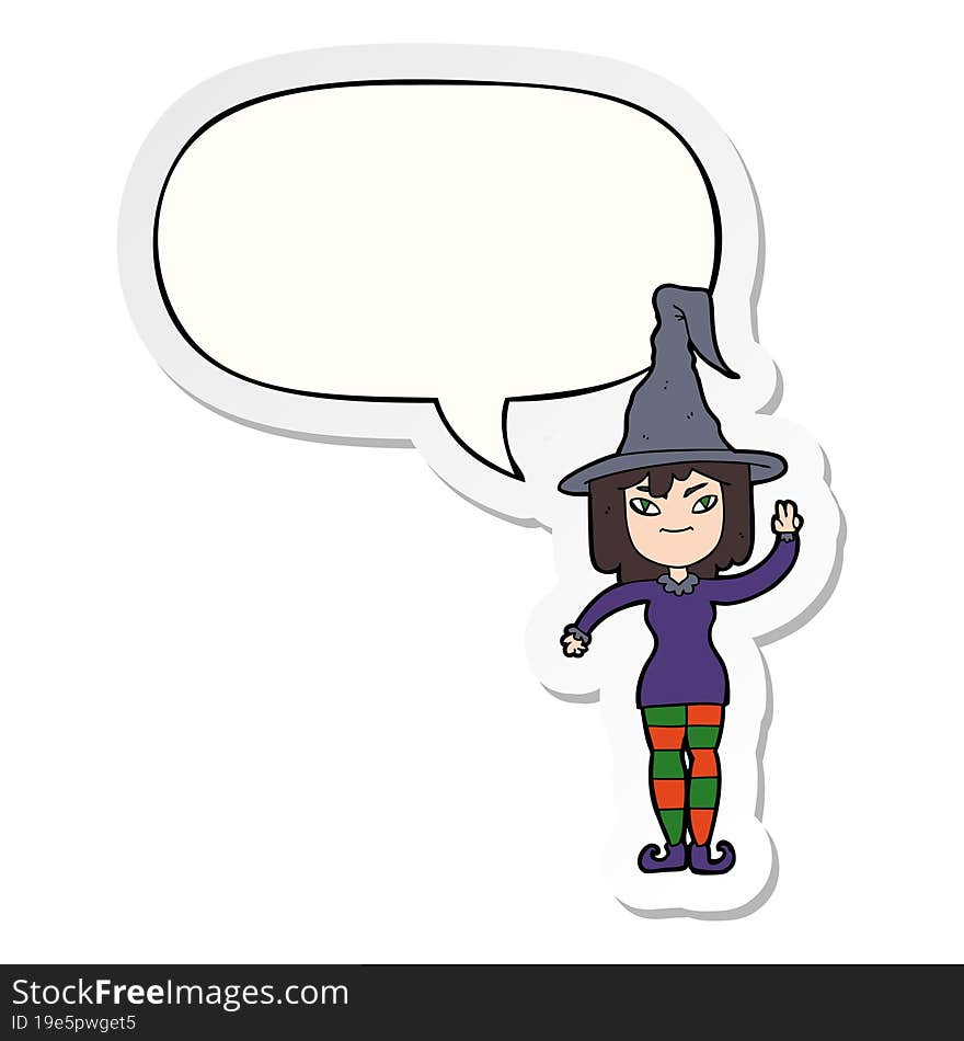 cartoon witch with speech bubble sticker. cartoon witch with speech bubble sticker