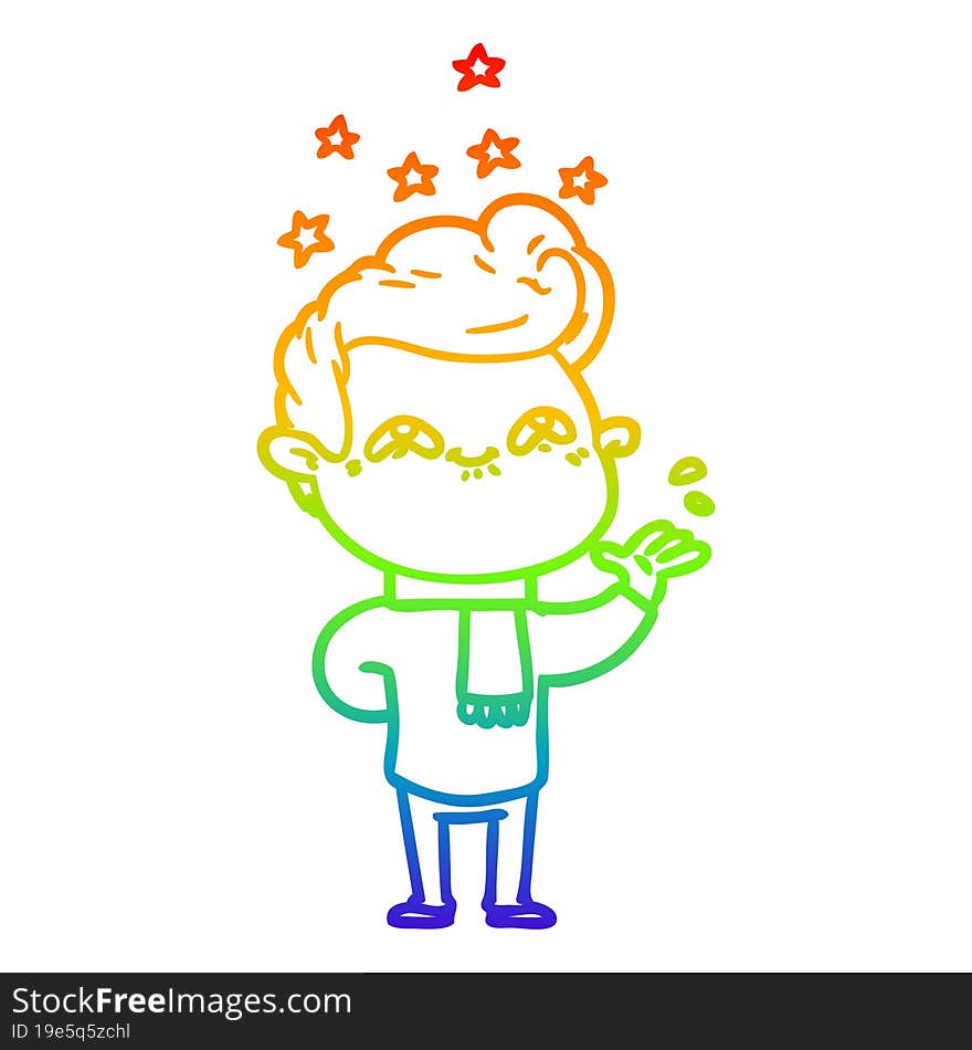 rainbow gradient line drawing of a cartoon excited man