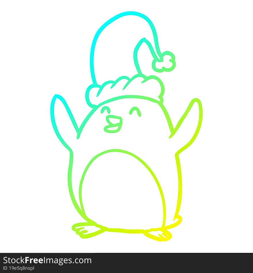 Cold Gradient Line Drawing Happy Christmas Penguin