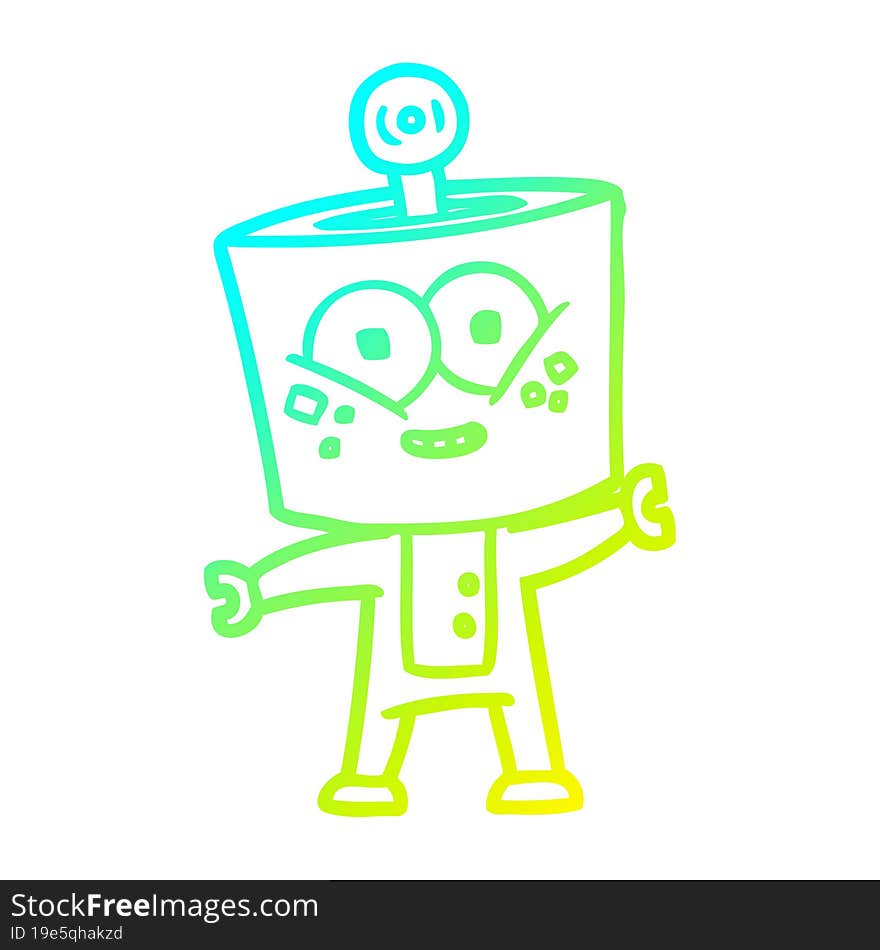 cold gradient line drawing happy cartoon robot