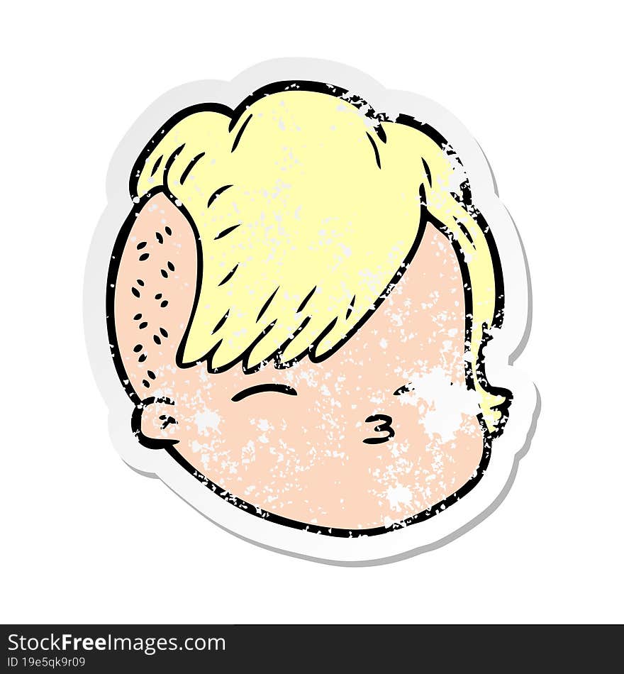 distressed sticker of a cartoon female face