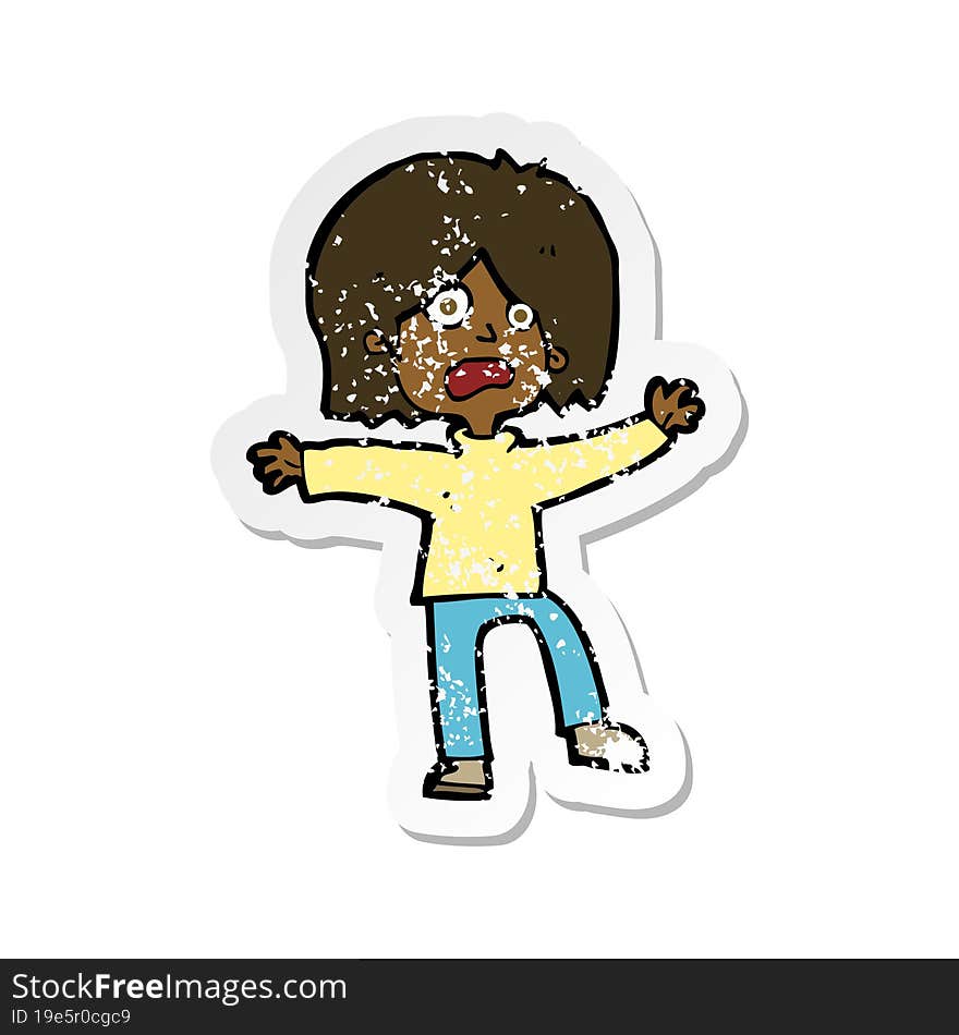 retro distressed sticker of a cartoon unhappy person