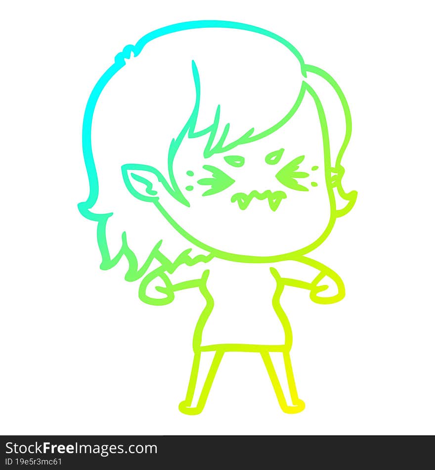 cold gradient line drawing annoyed cartoon vampire girl