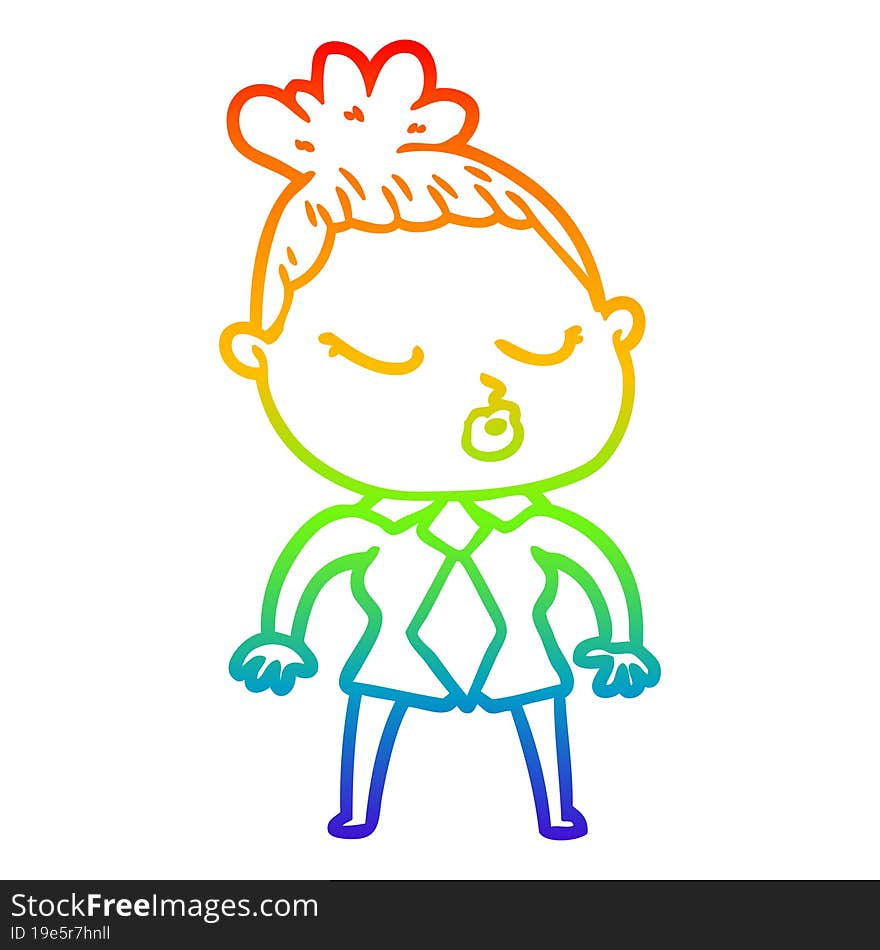 rainbow gradient line drawing of a cartoon calm woman