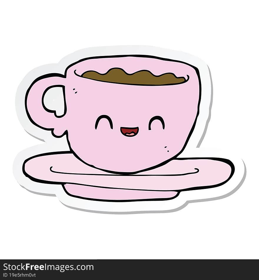 sticker of a cartoon hot cup of coffee