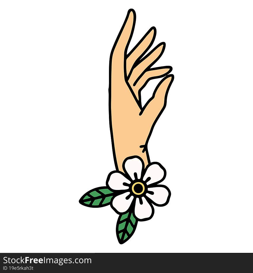 Traditional Tattoo Of A Hand And Flower