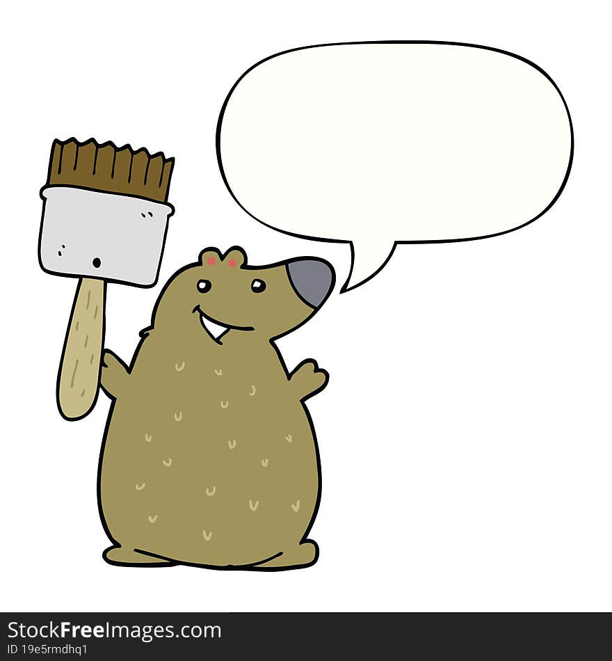 cartoon bear and paint brush and speech bubble