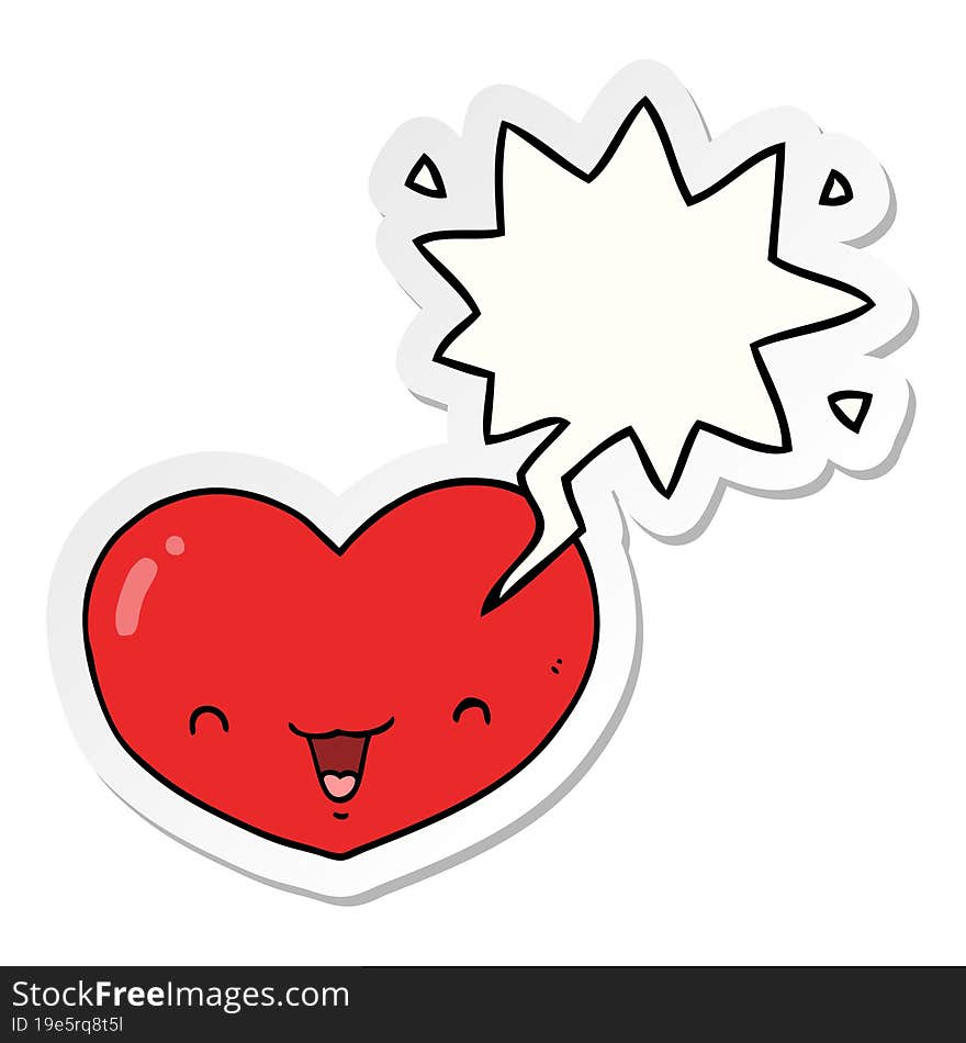 cartoon love heart character with speech bubble sticker