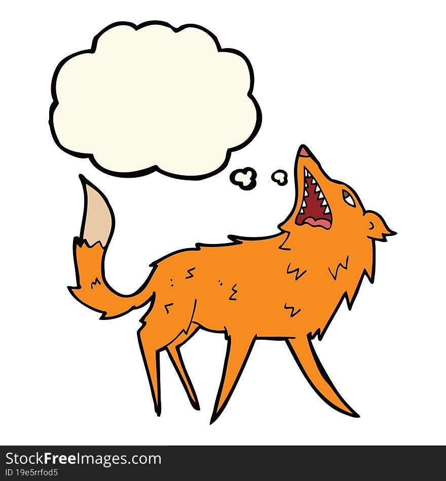 cartoon snapping fox with thought bubble