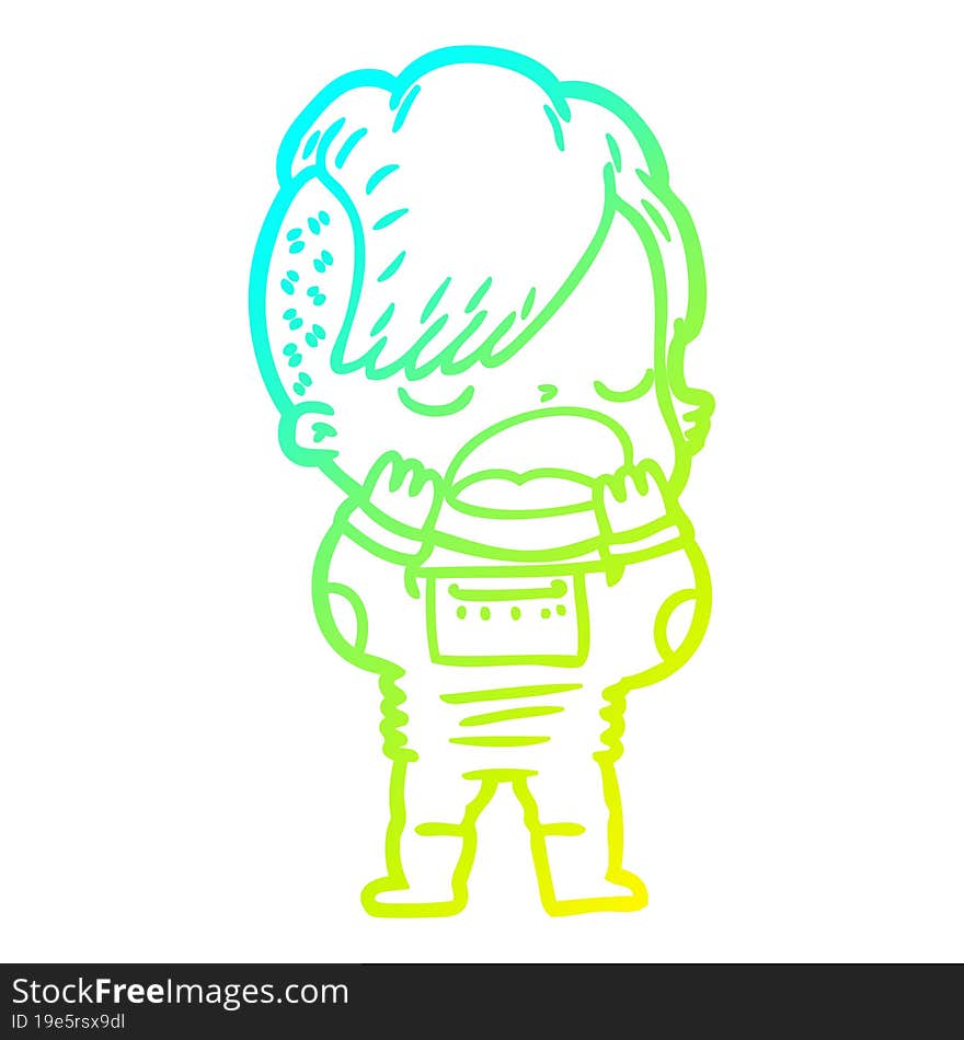 cold gradient line drawing cartoon cool hipster girl in space suit