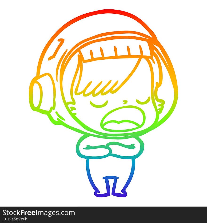 rainbow gradient line drawing cartoon astronaut woman explaining