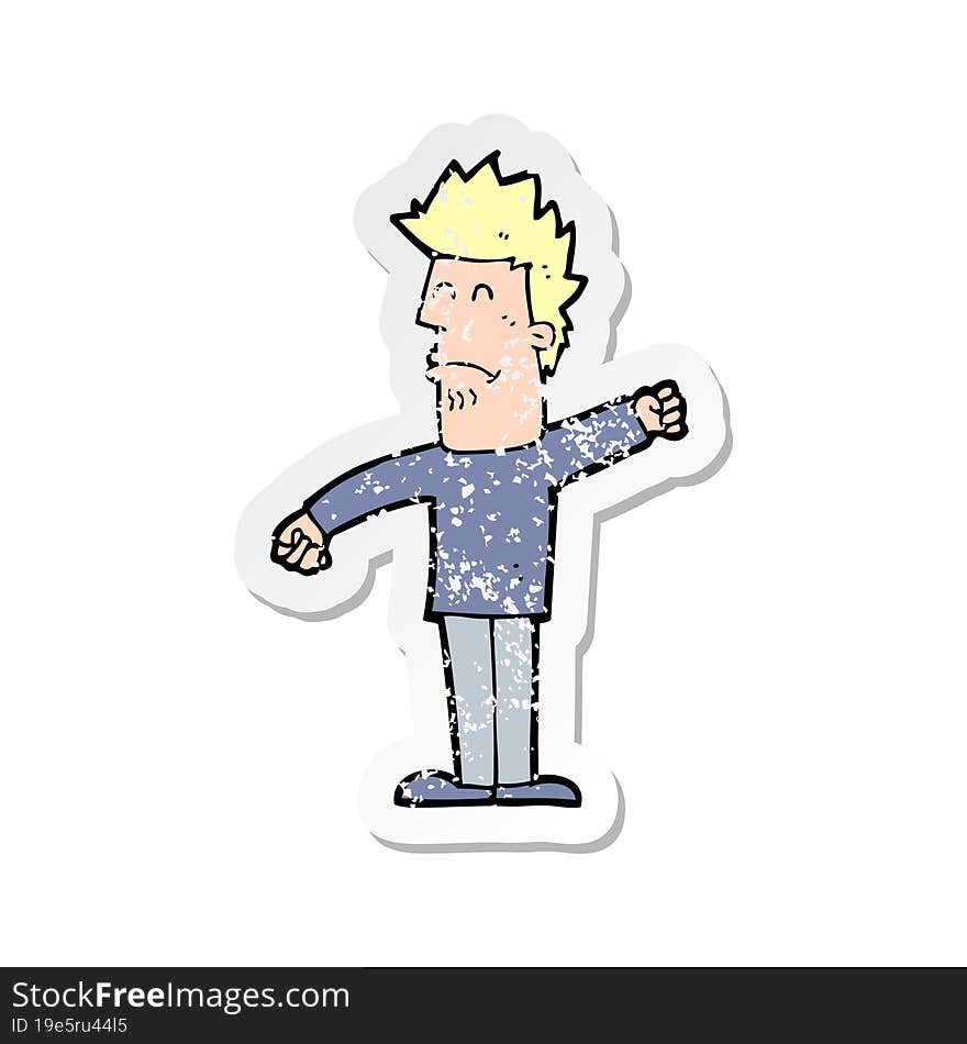 retro distressed sticker of a cartoon stressed man