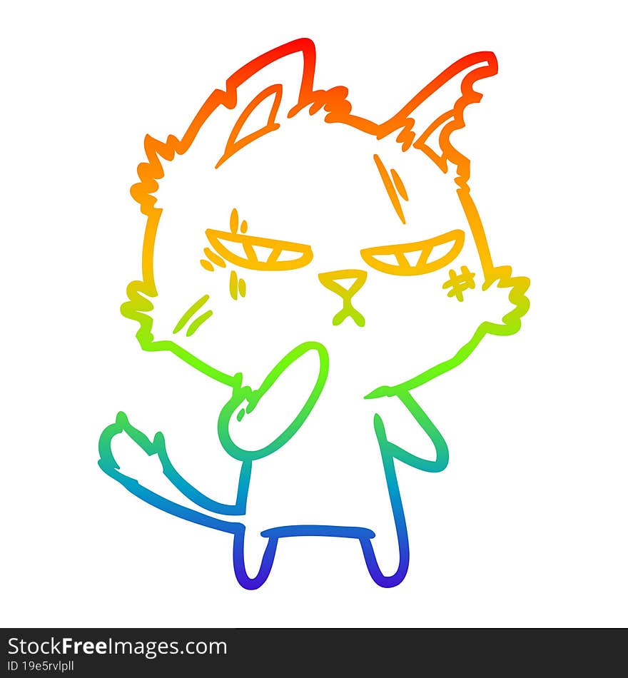 rainbow gradient line drawing tough cartoon cat