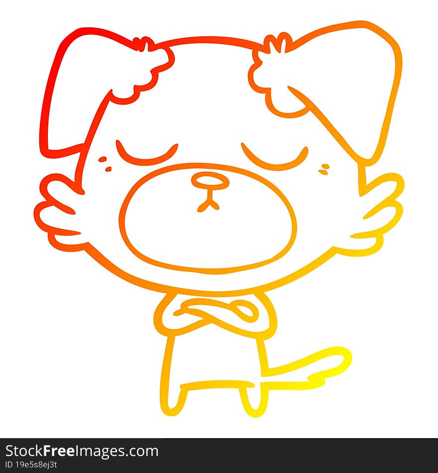 warm gradient line drawing of a cute cartoon dog