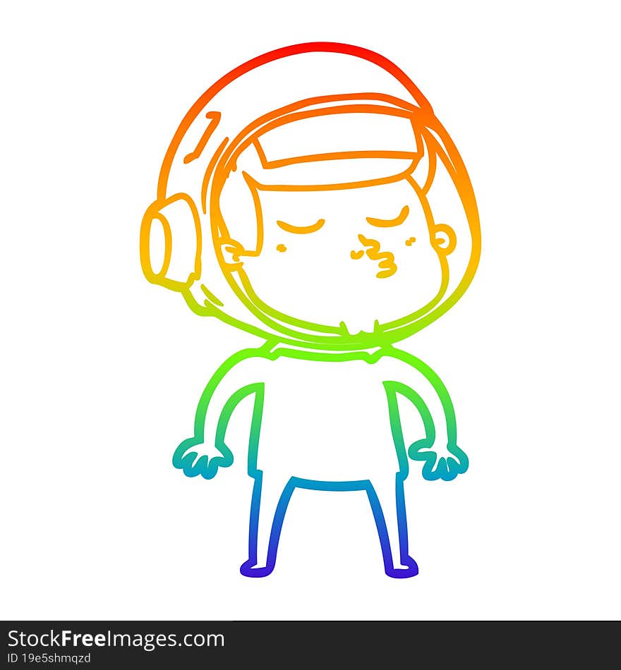 Rainbow Gradient Line Drawing Cartoon Confident Astronaut