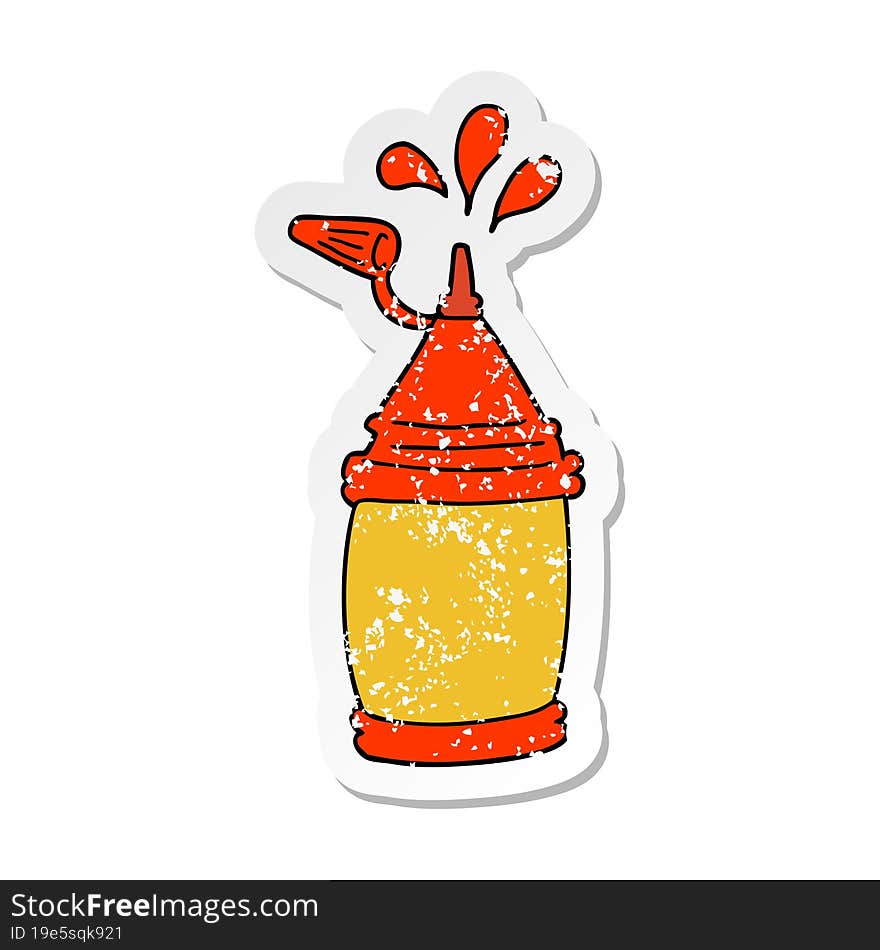 distressed sticker of a cartoon ketchup bottle