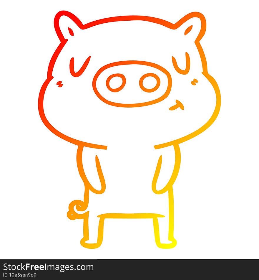 Warm Gradient Line Drawing Cartoon Content Pig