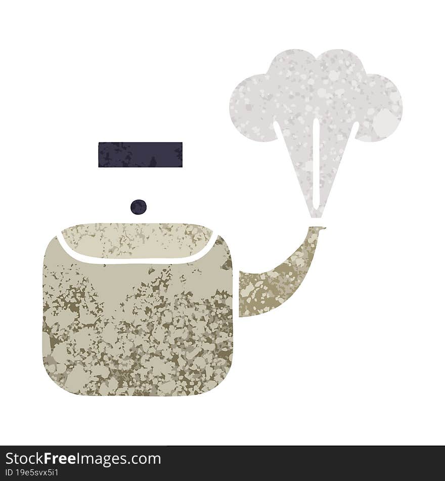 retro illustration style cartoon steaming kettle