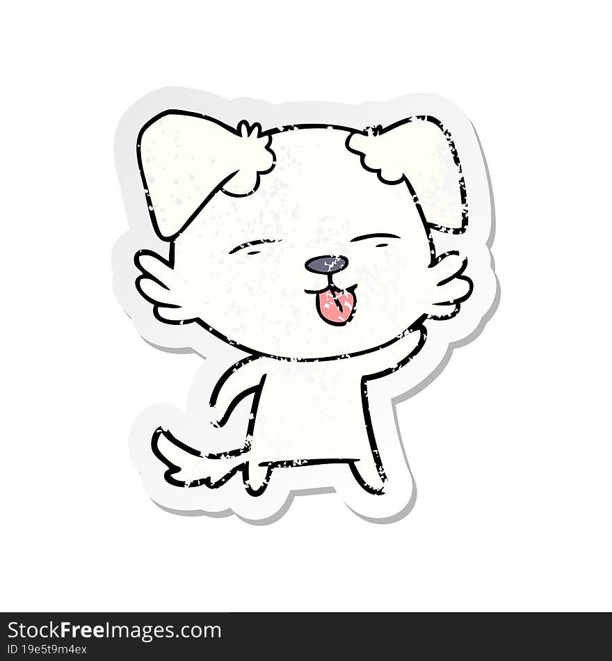 distressed sticker of a cartoon dog sticking out tongue