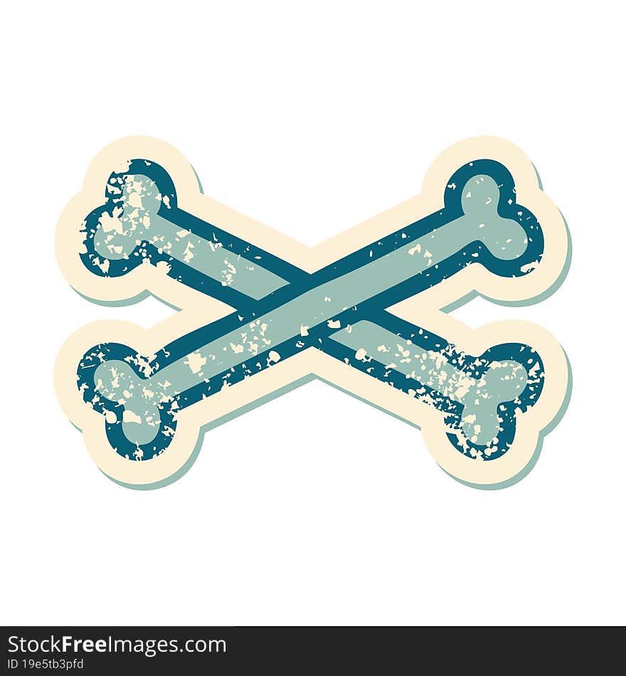 distressed sticker tattoo style icon of cross bones