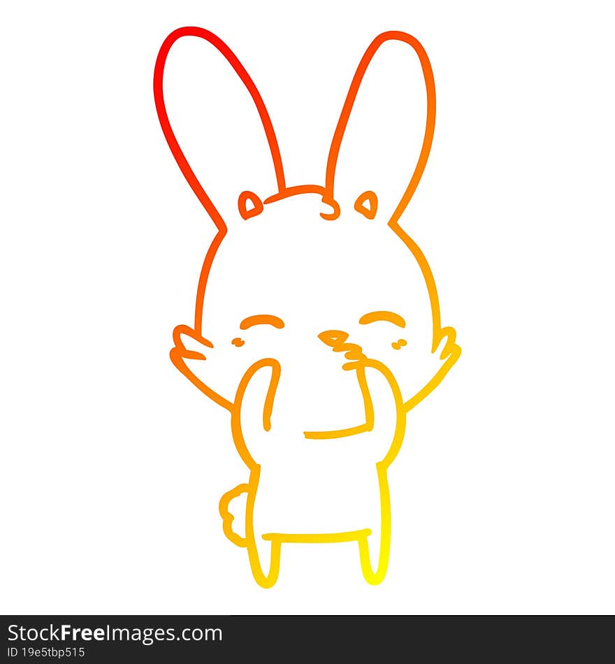 warm gradient line drawing of a curious bunny cartoon