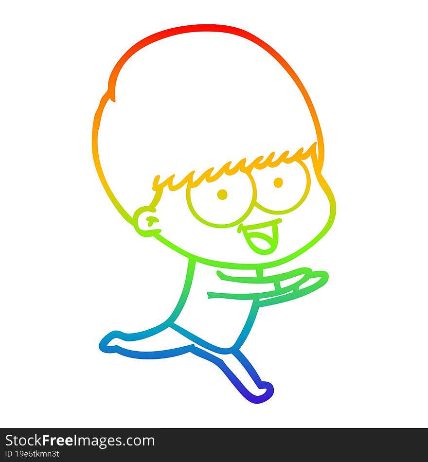 Rainbow Gradient Line Drawing Happy Cartoon Boy Running