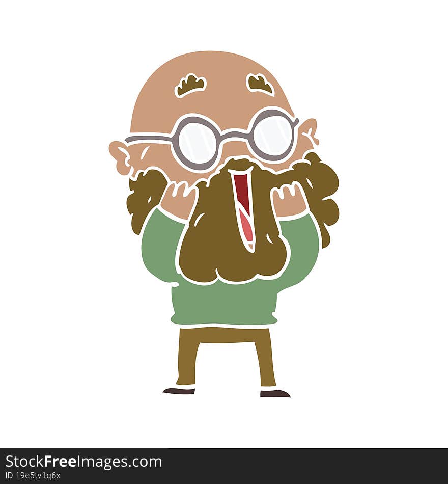 flat color style cartoon amazed man with beard